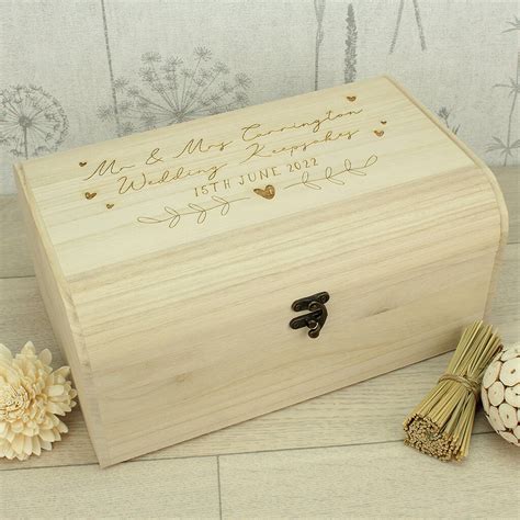 Personalised Engraved Wooden Wedding Keepsake Chest By Dreams To