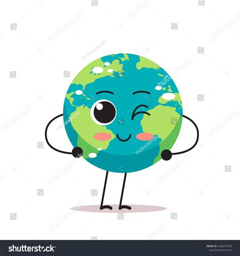 Cute Earth Character Blinking Cartoon Mascot Stock Vector Royalty Free