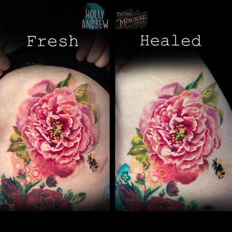 A Healed Photo Of The Peony Color Tattoo Healing Tattoo Tattoos