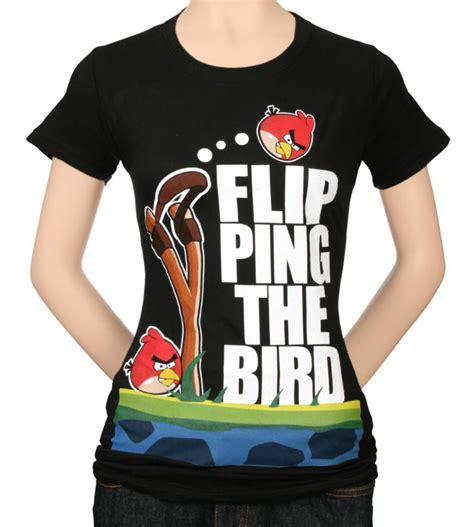 Womens Angry Birds Bird Flip Apparel Womens T Shirts Black