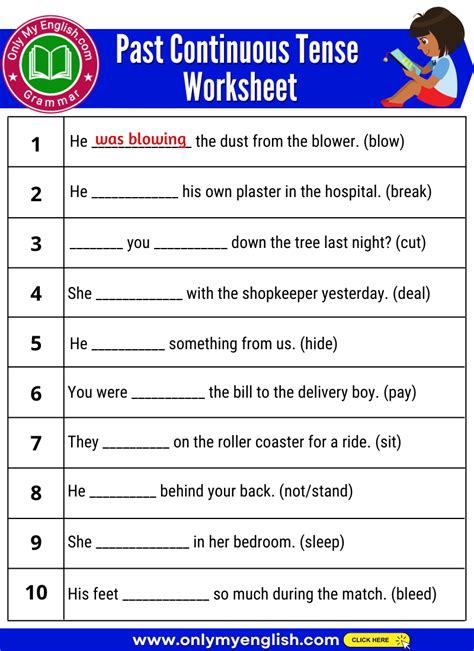 Past Continuous Tense Worksheets For Grade With Answers Printable