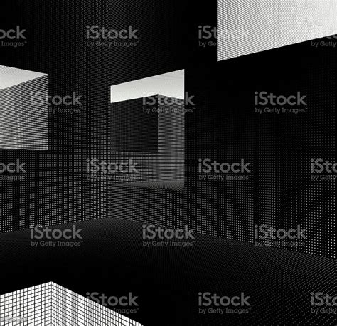 Labyrinth Interior With Grid Pattern In Black And White Stock Photo