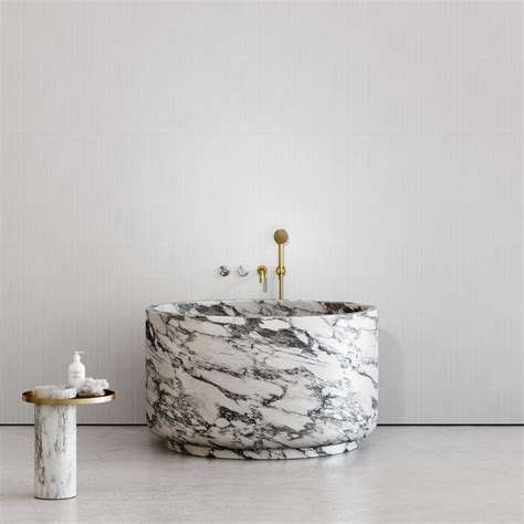 Arabescato Marble Minotti Freestanding Soaking Stone Bath 1200mm Lusso