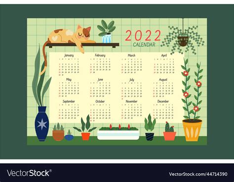 Hand Drawn Flat 2022 Calendar Template Abstract Vector Image