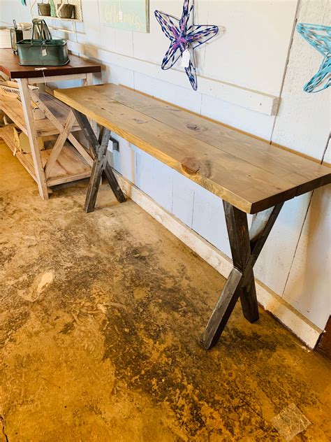 Industrial Farmhouse Entryway Table With Steel Legs And Wooden
