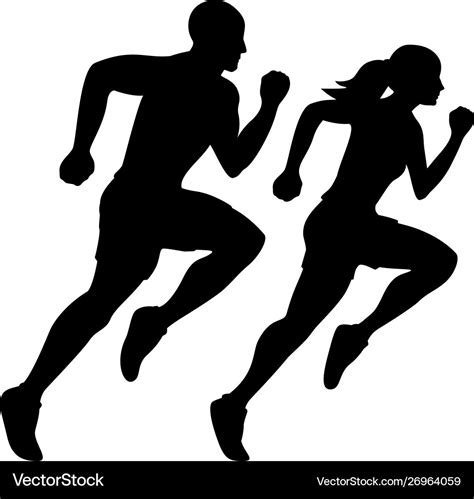 male runner and female runner silhouette vector image