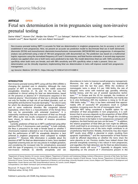 Pdf Fetal Sex Determination In Twin Pregnancies Using Non Invasive
