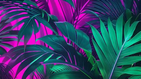 Premium Ai Image Tropical Palm Leaves Neon Lights