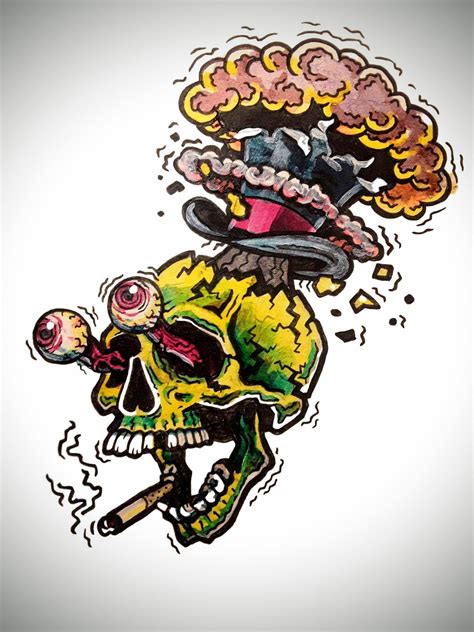 New School Mushroom Cloud Dapper Skull Tattoo Design Rtattoodesigns
