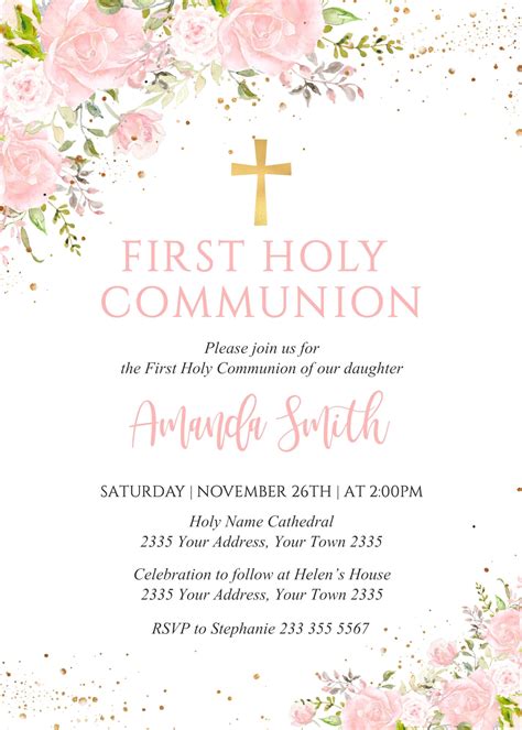 Editable First Holy Communion Invitation Girl First Communion Etsy
