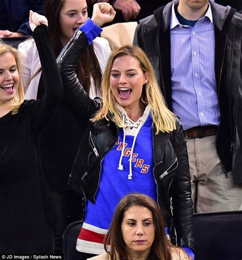 Margot Robbie Cheers On The Rangers At An Ice Hockey Game In New York