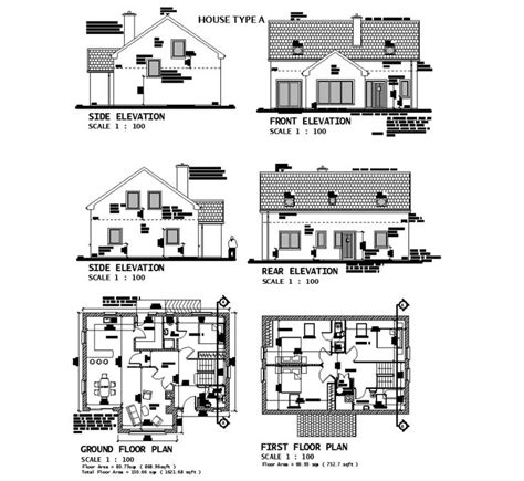 Sloping Roof Bungalow Working Drawing In Dwg File Open House Plans