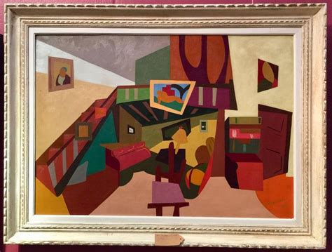 French Cubist Mid 20th Century Interior Of A Living Room From A