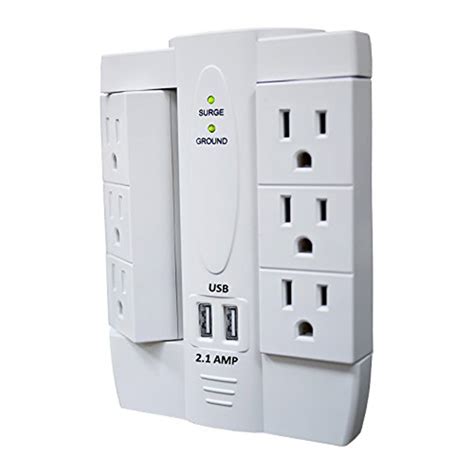 Electriduct Swivel Surge Protector Wall Tap 6 Ac Outlet And 2 Usb