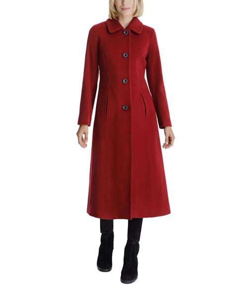 Anne Klein Wool Single Breasted Maxi Coat In Red Lyst