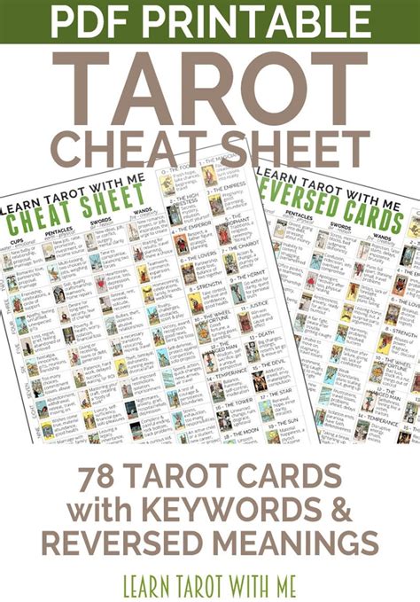 Tarot Card Cheat Sheet A Tarot Printable For Divination And