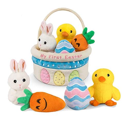 Ivenf My First Easter Basket Playset 5ct Stuffed Plush Bunny Chick