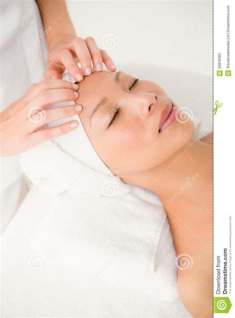 Attractive Young Woman Receiving Forehead Massage Stock Image Image Of Face Shoulder 56818383