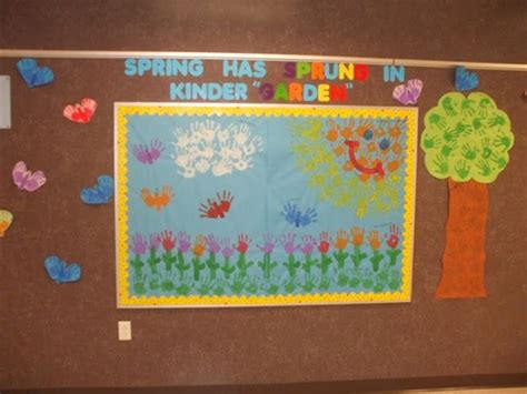 Spring Has Sprung Handprints Spring Bulletin Spring Kindergarten