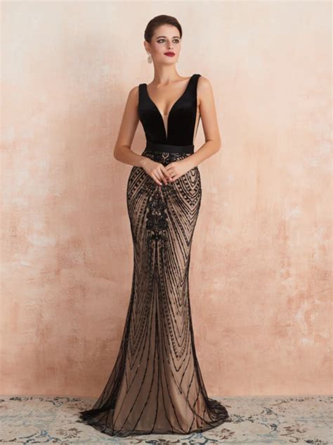 elegant black slit lace see through bodycon long evening dress