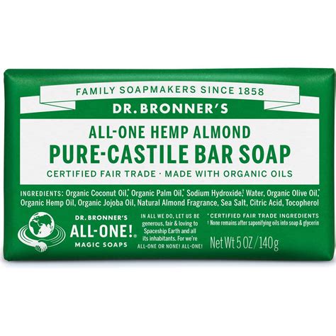 Bronner's products are of the highest quality, meeting the strictest ethical and environmental standards. Dr. Bronner's Organic Pure Castile Bar Soap, Almond - 5 oz ...