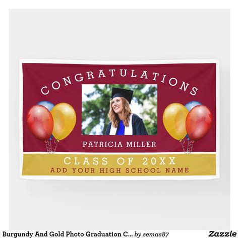 Burgundy And Gold Photo Graduation Congratulations Banner
