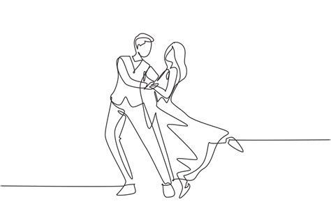Single Continuous Line Drawing Romantic Man And Woman Professional Dancer Couple Dancing Tango