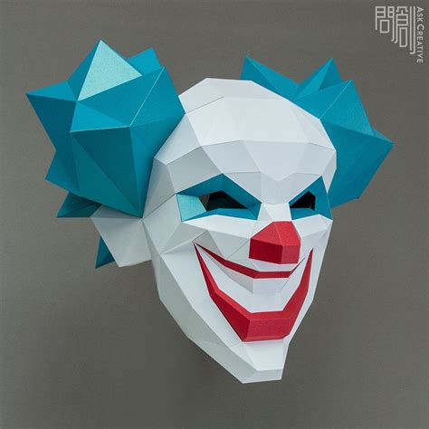 Clown Papercraft Diy Low Poly Mask Pdf Papercraft Party Mask