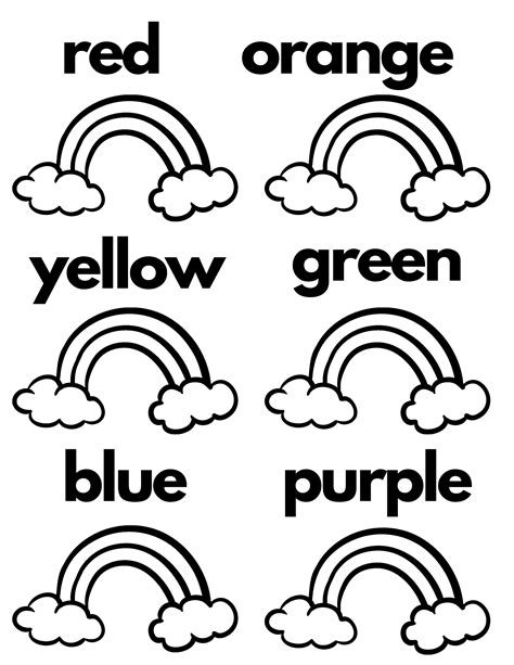 Kindergarten Rainbow Coloring Page With Color Words Colors Rainbow
