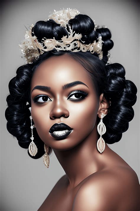 Stunning Beautiful Melanated Black Woman Dressed In Ball Gown Curly · Creative Fabrica