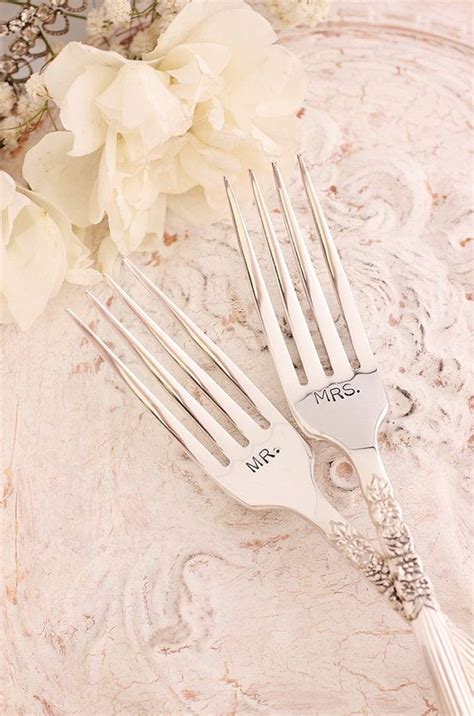 Mr And Mrs Wedding Cake Forks Hand Stamped Silver Plated Etsy