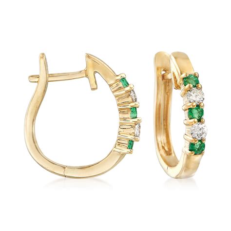 Ross Simons Ross Simons 020 Ct Tw Emerald And 10 Ct Tw Diamond Hoop Earrings In 14kt