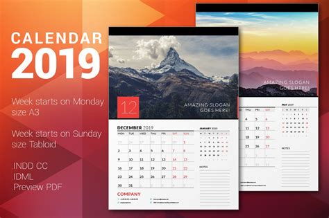 Wall Calendar 2019 Stationery Templates Creative Market