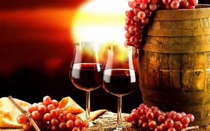 Wine Sunset Grapes Vino Background Barrel Glasses