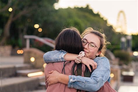 Two Friends Hugging By Stocksy Contributor Gillian Vann Stocksy