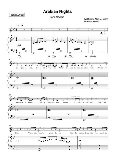 Will Smith Arabian Nights From Aladdin 2019 Sheet Music For Piano With Letters Download