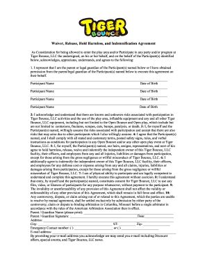 Tiger Bounce Liability Waiver Docx Fill And Sign Printable Template
