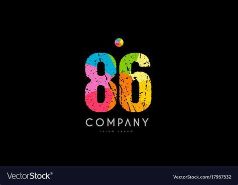 86 Number Grunge Color Rainbow Numeral Digit Logo Vector Image