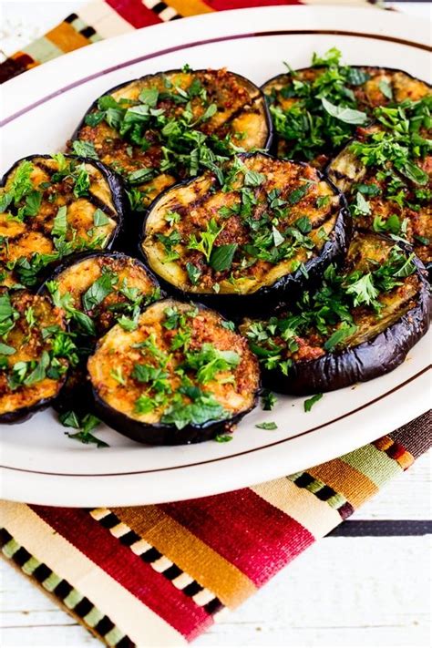 spicy grilled eggplant with red pepper parsley and mint video recipe stuffed peppers