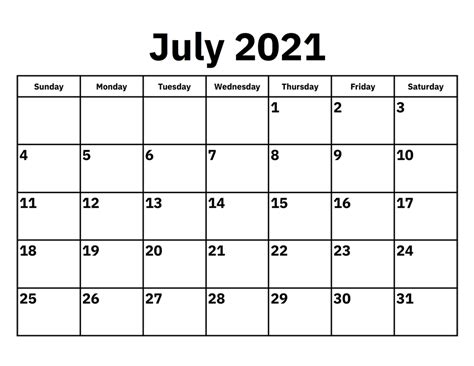 This june calendar printable is perfect to insert into a planner. Blank July 2021 Calendar Editable PDF - Thecalendarpedia