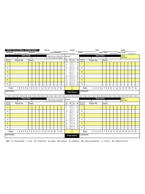 Nfhs Volleyball Score Sheet Pdf Referee Sports
