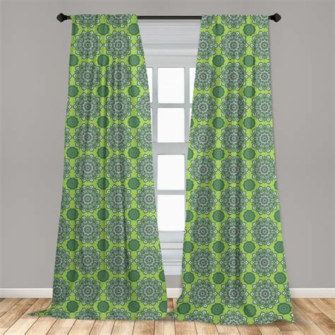Lime Green Curtains 2 Panels Set Oriental Moroccan Mandala Middle
