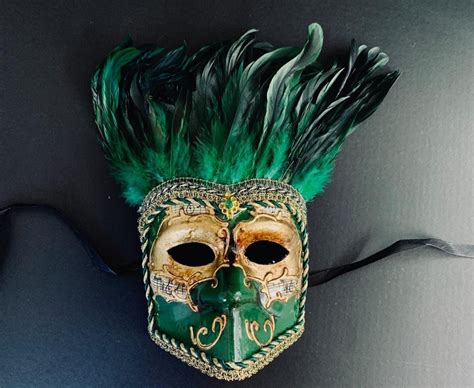 Emerald Green Masquerade Masks Women Handheld Mask Full Face Etsy