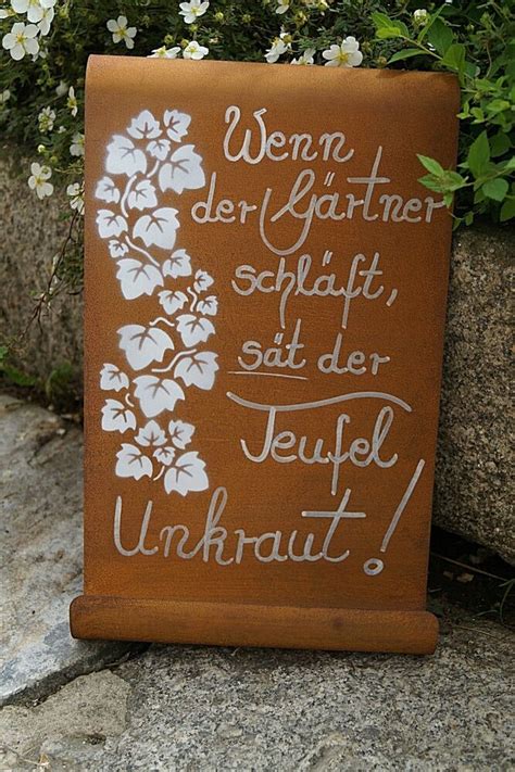 Auch geistige nahrung ist willkommen. Edelrost Tafel Gärtner gewellt Spruch Garten Metall Tafel ...