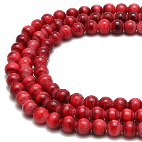 Red Striped Glass Smooth Round Beads Size 6mm 8mm 10mm 155 Strand