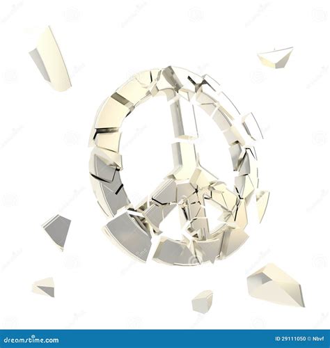 Peace Symbol Broken Into Tiny Chrome Pieces Isolated Stock Illustration