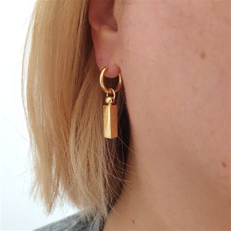 Gold Bar Drop Hoop Earrings By Misskukie