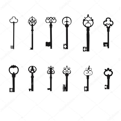 Vector Keys Silhouette Set Antique Keys Stock Vector Image By