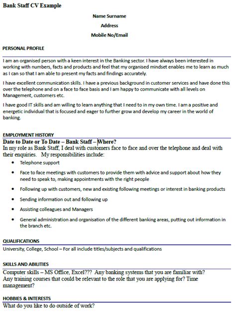 Bank Staff CV Example - icover.org.uk