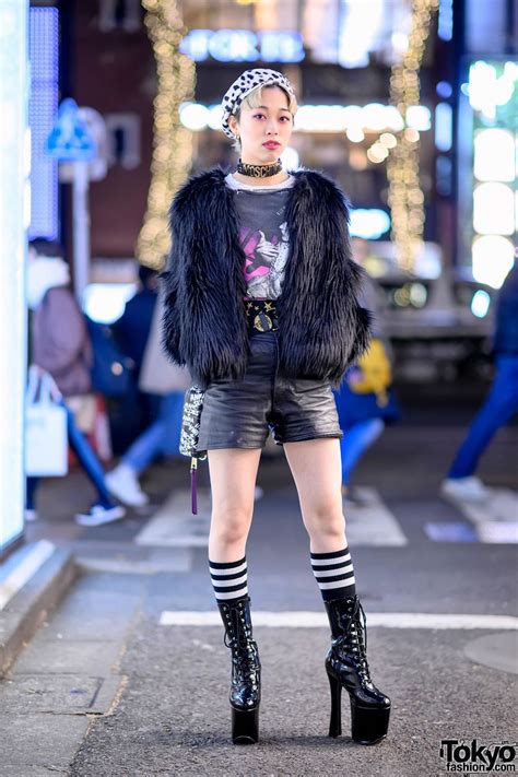 Harajuku Girl W Faux Fur Coat Anna Sui X Marc Jacobs Bag And Moschino